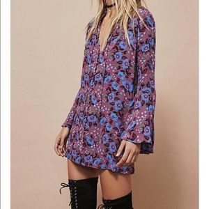 Free People Purple Floral Boho Tunic Mini Dress XS
